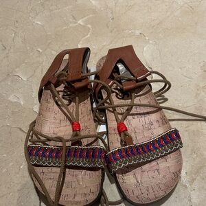Circus Brown Sandals with Red and Blue Accents
